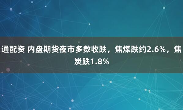 通配资 内盘期货夜市多数收跌，焦煤跌约2.6%，焦炭跌1.8%